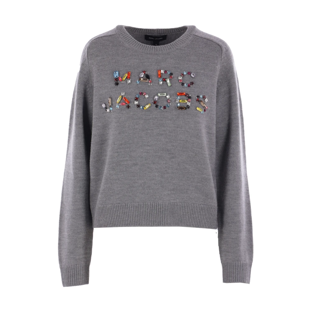 Marc Jacobs Kristal Logo Grijs Wol Trui Gray Dames