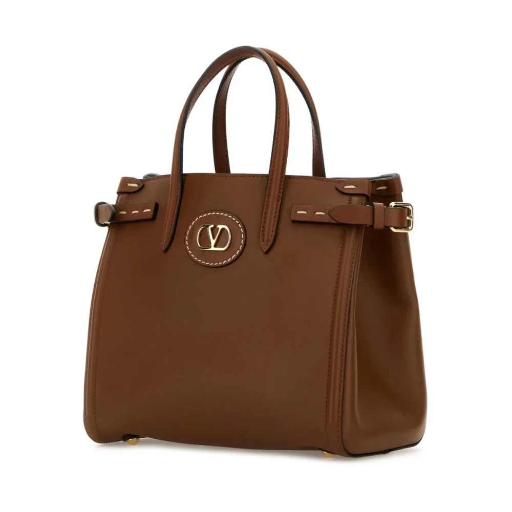 Valentino Garavani Bruine leren schoudertas met gouden hardware Brown Dames