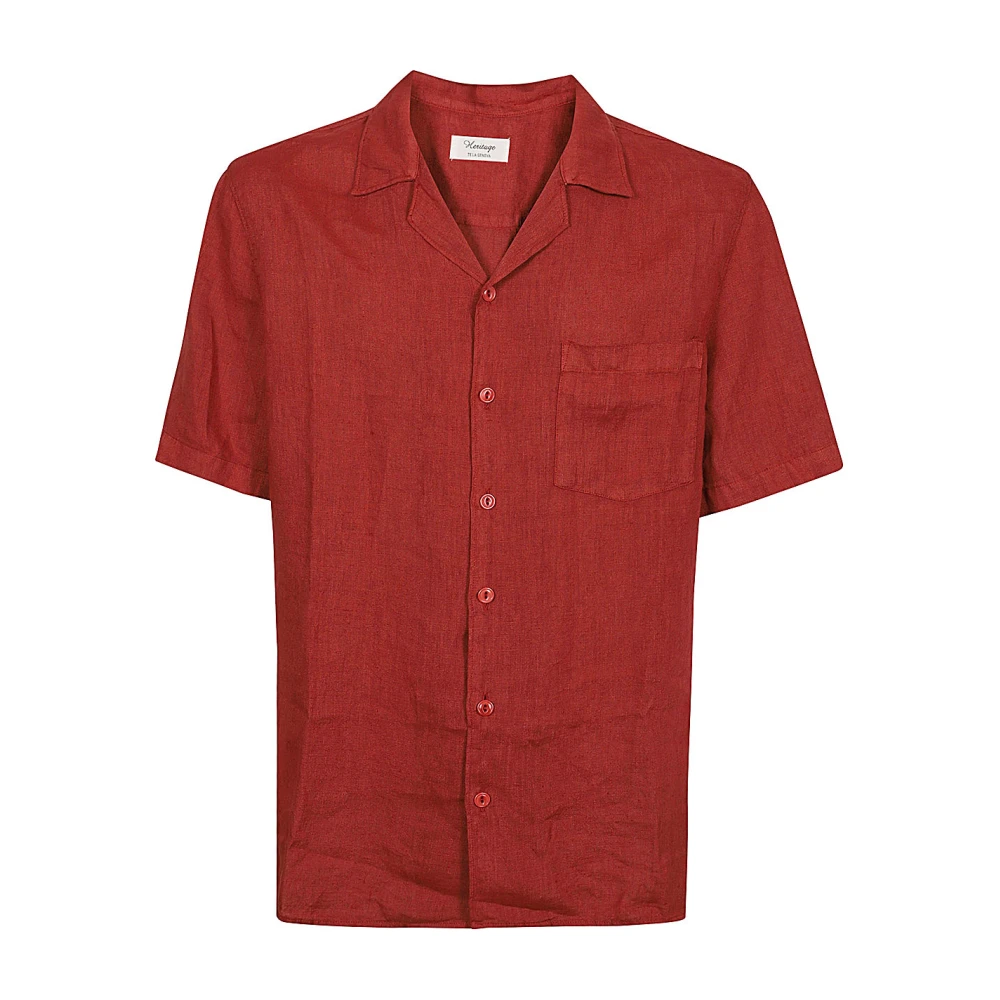 Tela Genova Bruine korte mouwen overhemd met zak Red Heren