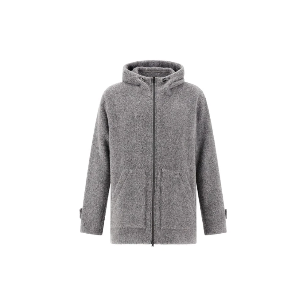 Herno Wool Blend Hooded Jacket Gray Heren
