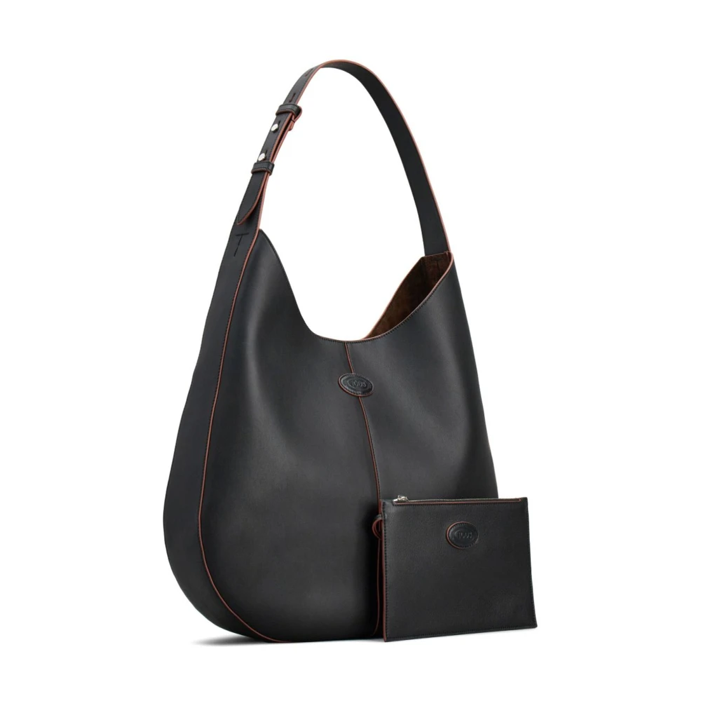 TOD'S Zwarte leren schoudertas met logo Black Dames