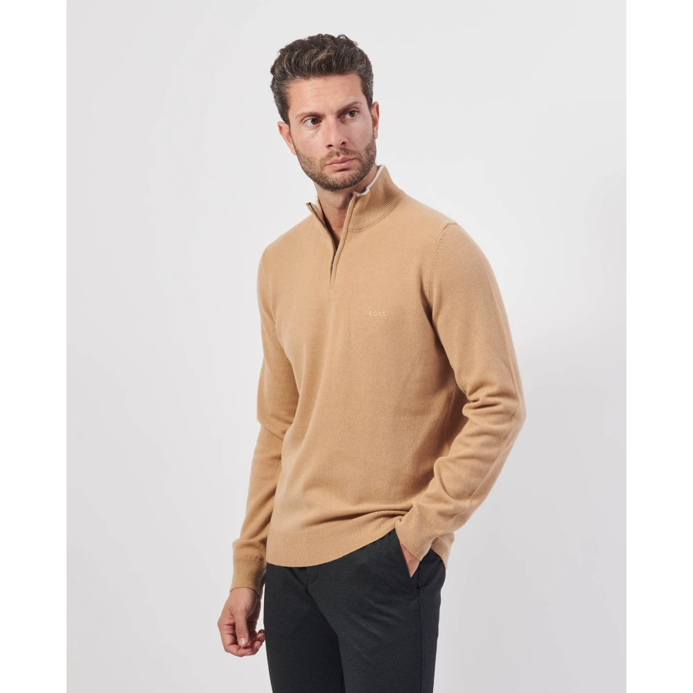 Hugo Boss Beige Wol Rits Trui Emarlo Beige Heren