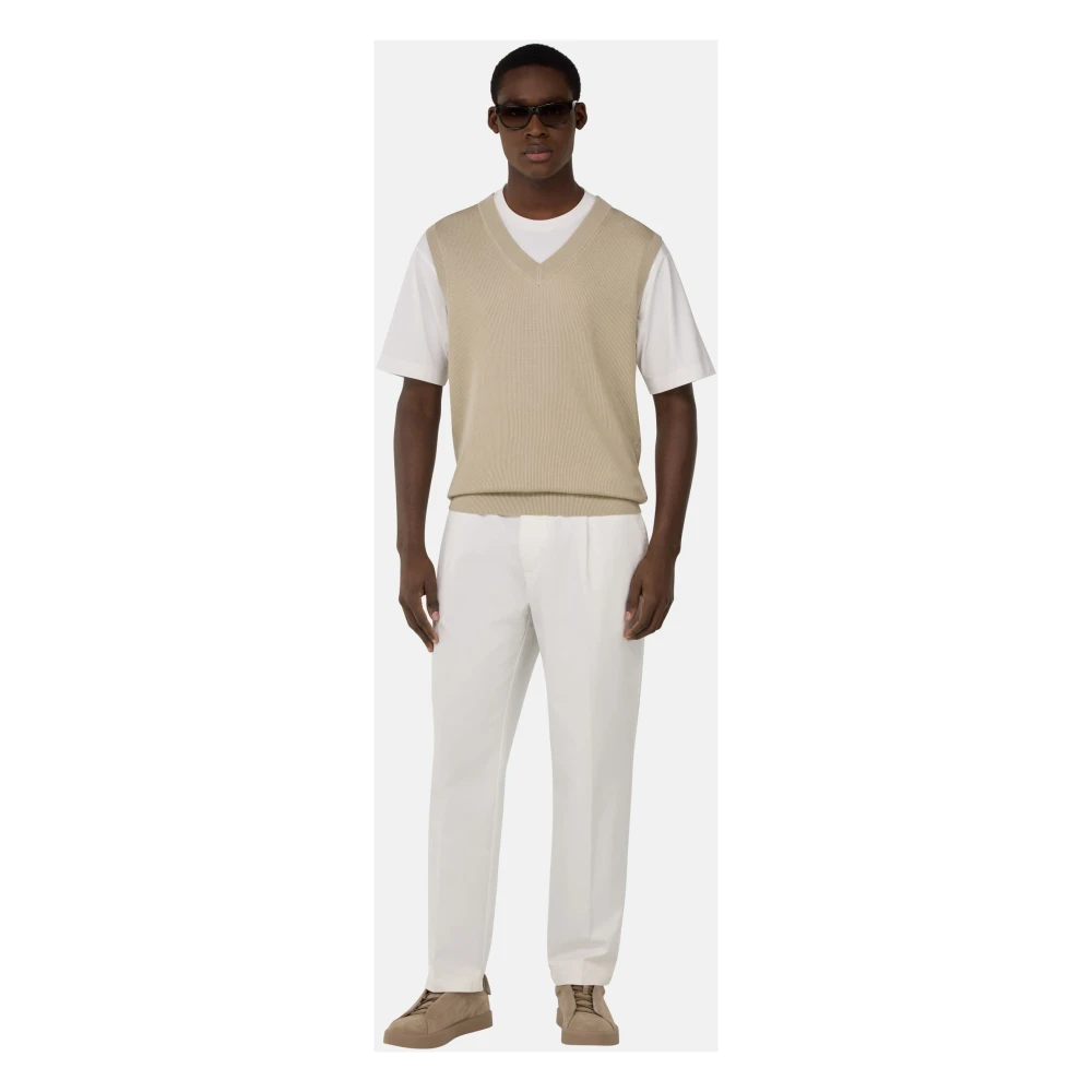 Boggi Milano Katoen en zijde V-hals trui Beige Heren