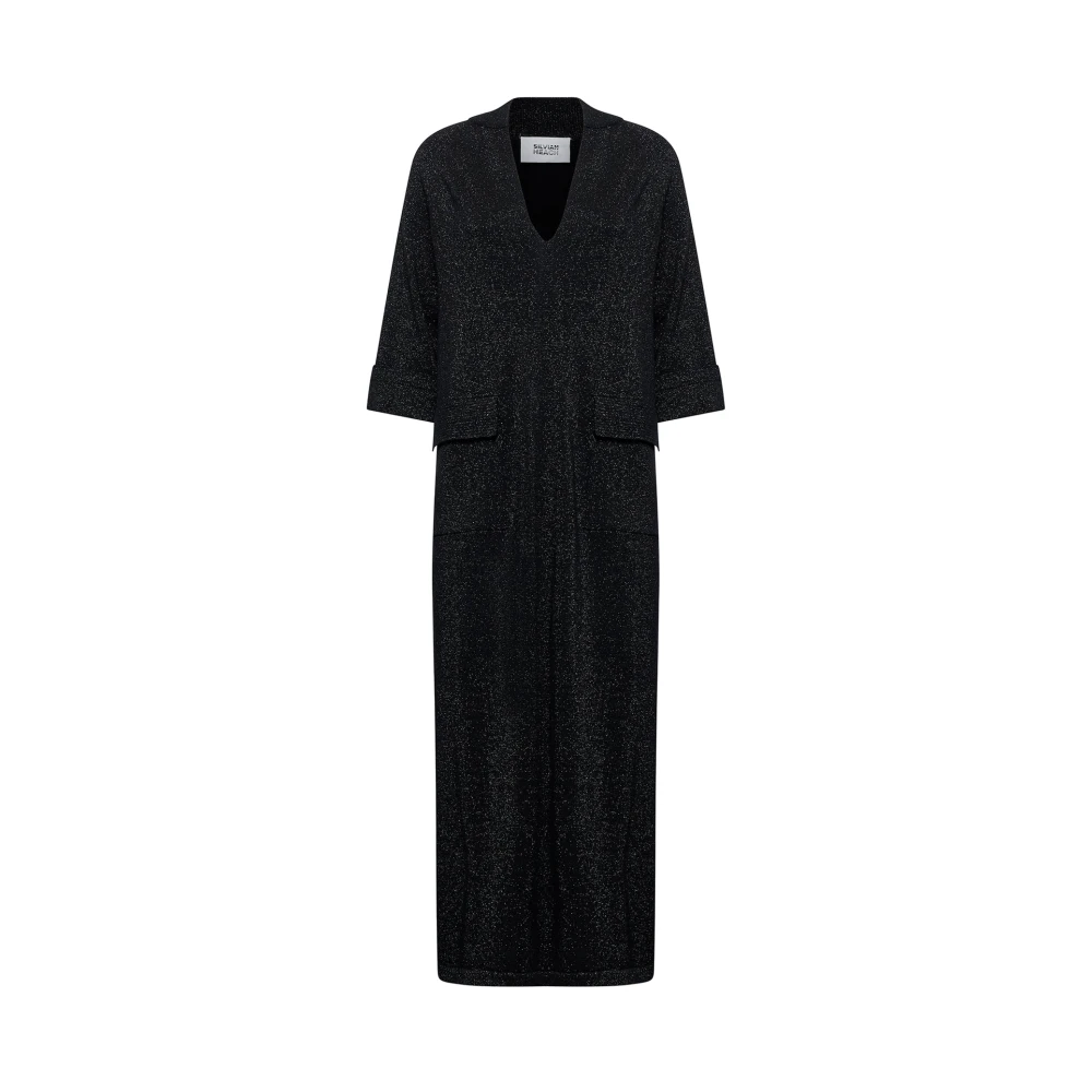 Silvian Heach Vrouw Zwart Lange Jurk Met Micro-Lurex En V-Hals
