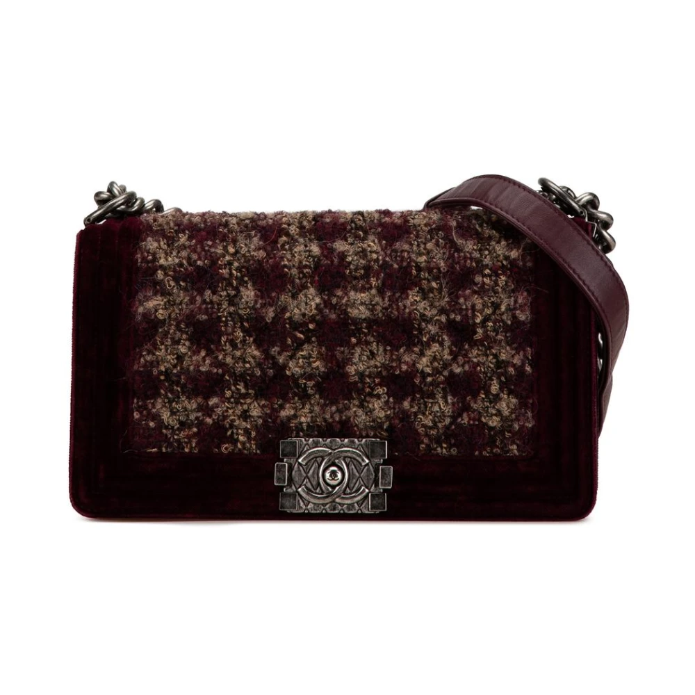 Chanel Vintage Women's Brown Pre-Owned Elegant Flap Bag With Tweed And Leather