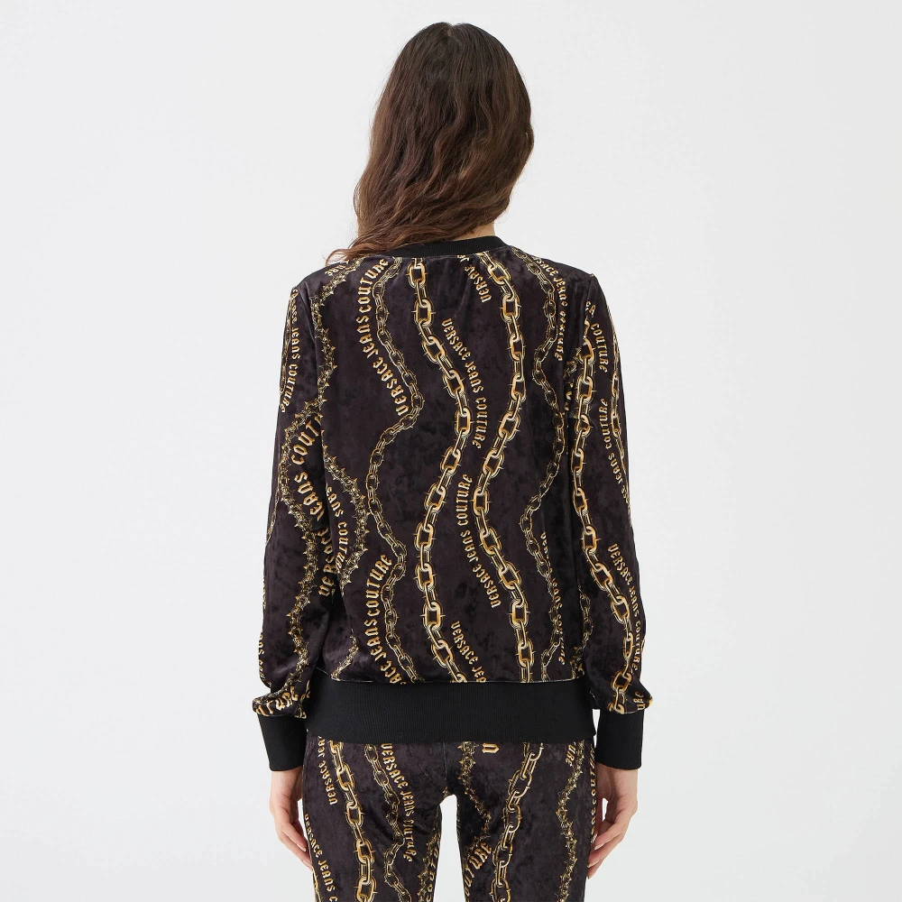 Versace Jeans Couture Fluweel Ketting Print Hals Top Black Dames
