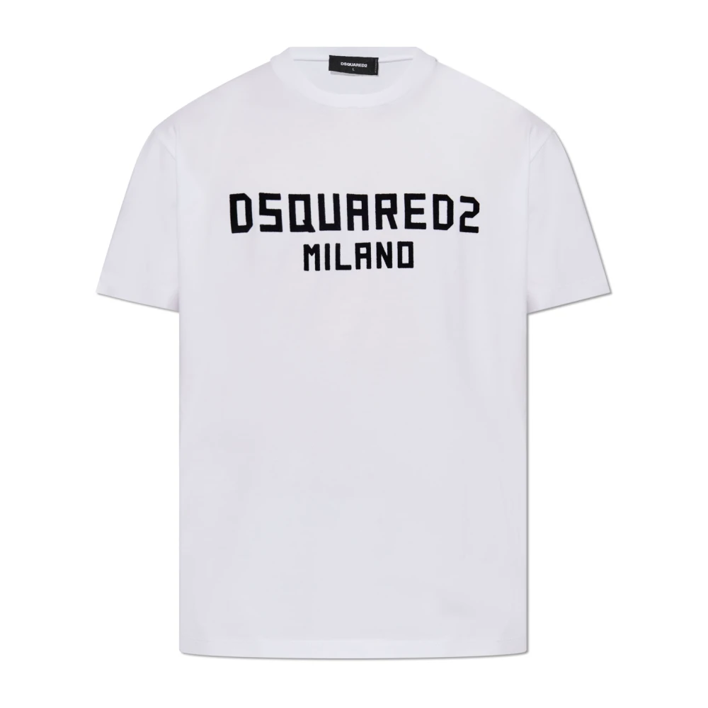 Dsquared2 Men's White T-Shirt With Velvet Finish Logo