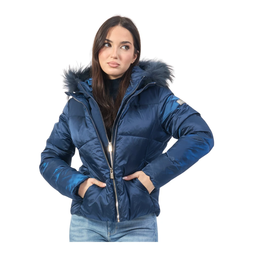 YES ZEE Blauwe gewatteerde jas met afneembaar vest Blue Dames