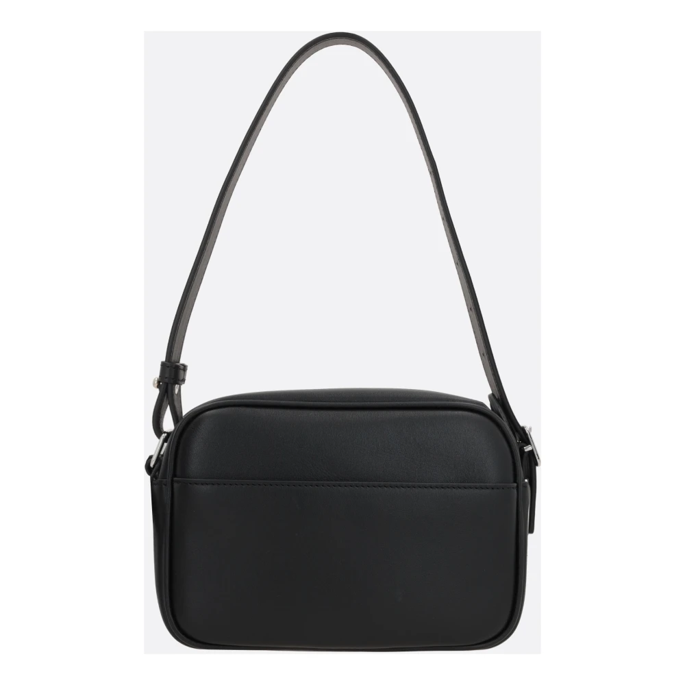 Courrèges Zwarte leren schoudertas met logo Black Dames