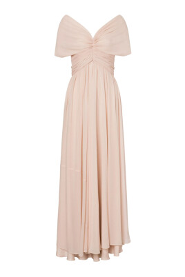 powder-pink-v-neck-dress-with-gathered-detailing
