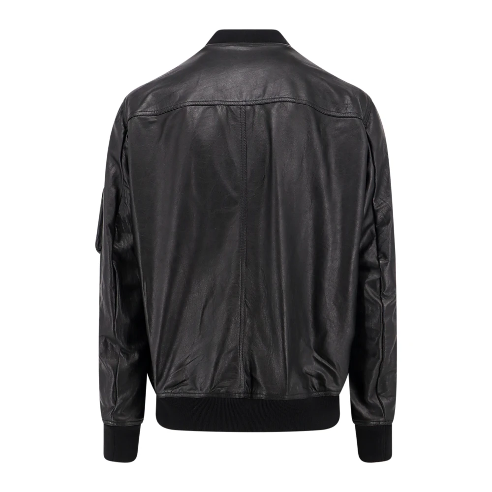 Rick Owens Leren jack met geribbelde gebreide boorden Black Heren