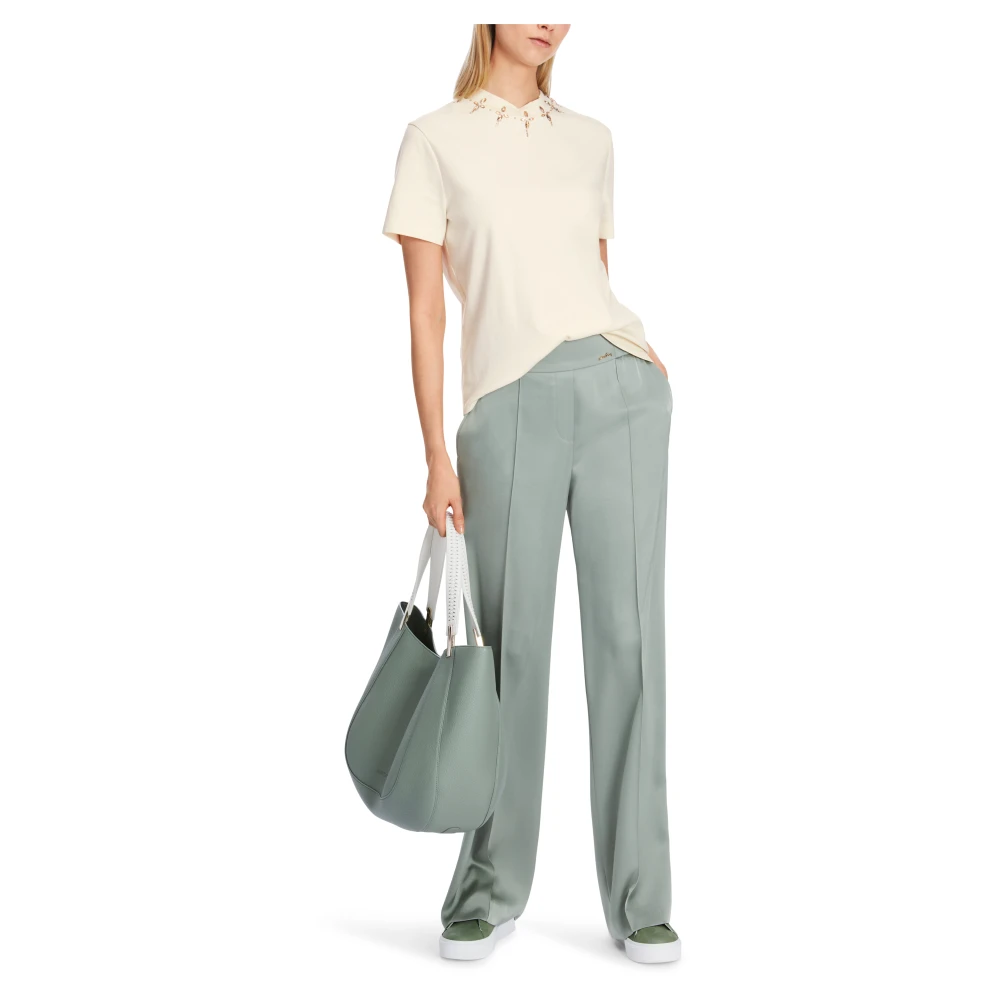 Marc Cain Strass T-shirt met ellips details Beige Dames