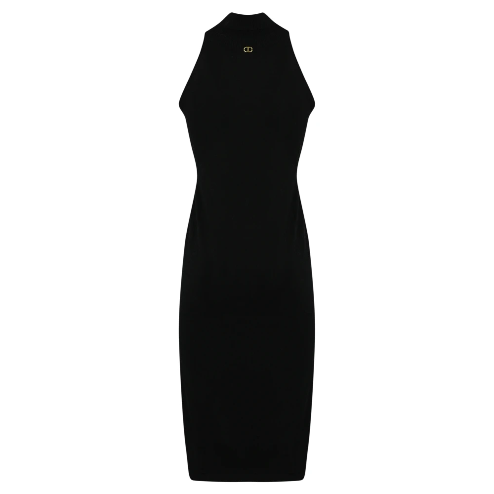 Twinset Zwarte Halternek Jurk Geribbeld Mouwloos Black Dames