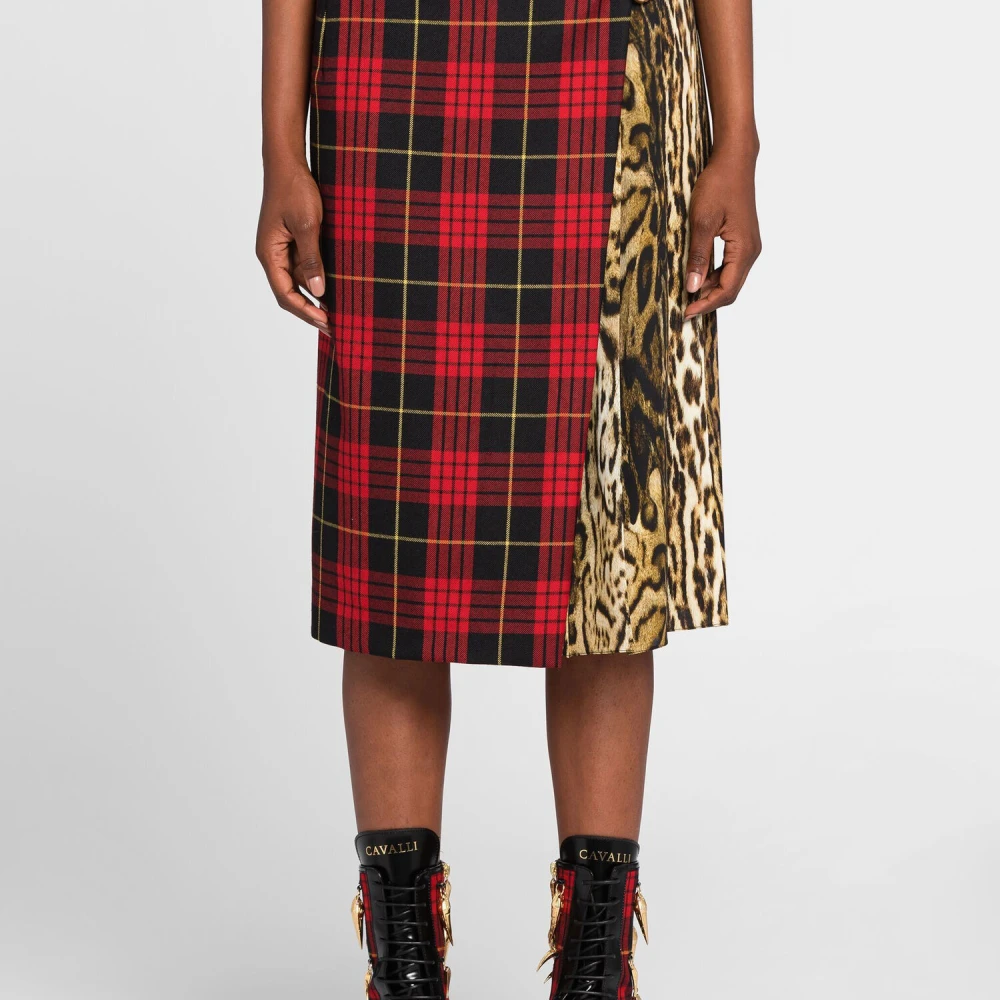 Roberto Cavalli Tartan Ocelot-Print Rok Hoge Taille Multicolor Dames