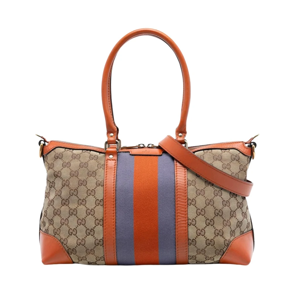 Gucci Vintage Women's Brown Vintage Handbags, One Size, Pre-Owned Signature Pattern Tote Bag