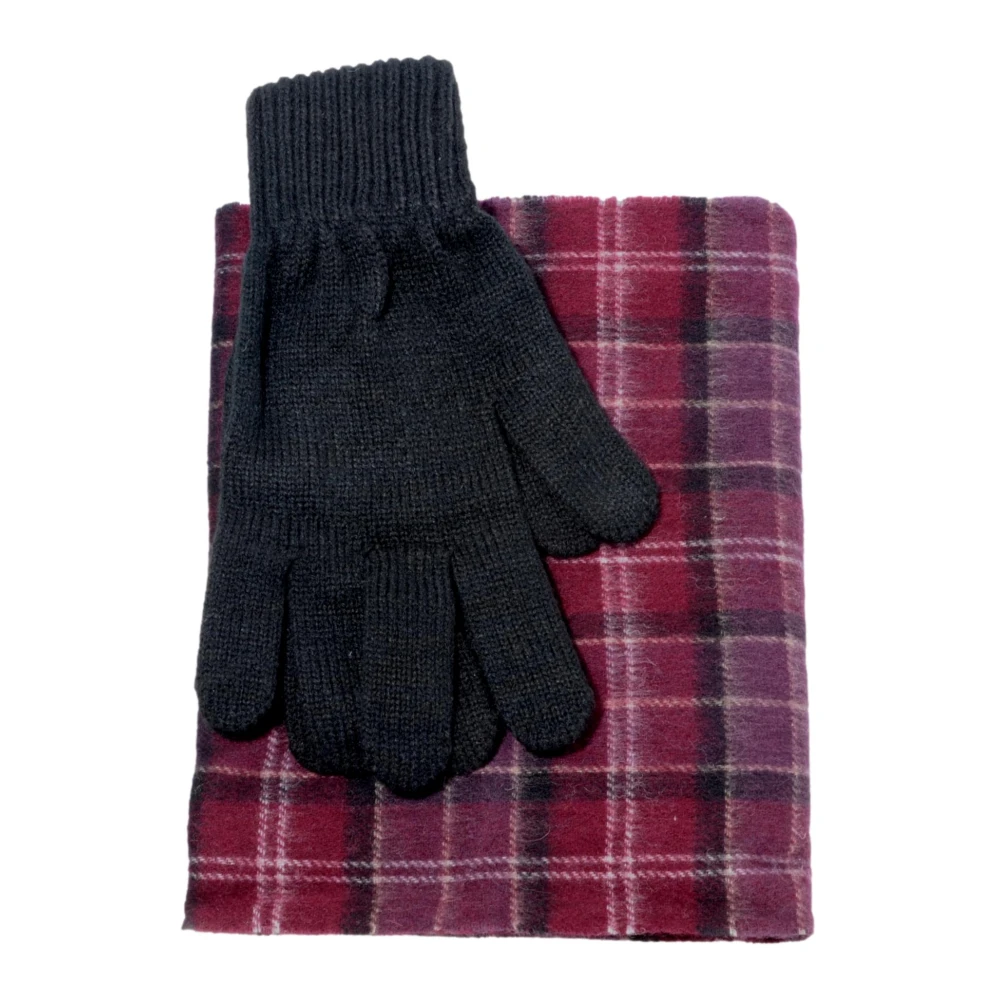 Barbour Tartan Scarf and Gloves Gift Set Red, Herr