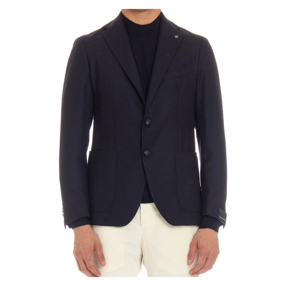 Tagliatore Blauwe Geweven Jas met Spiegel Revers Blue Heren