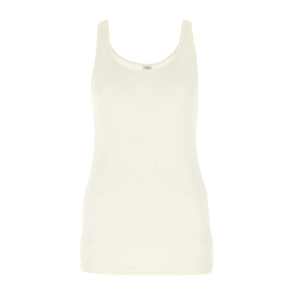 Saint Laurent White Fine Ribbed Semi-Sheer Tank Top - Female - Sleeveless Tops - L - Tops