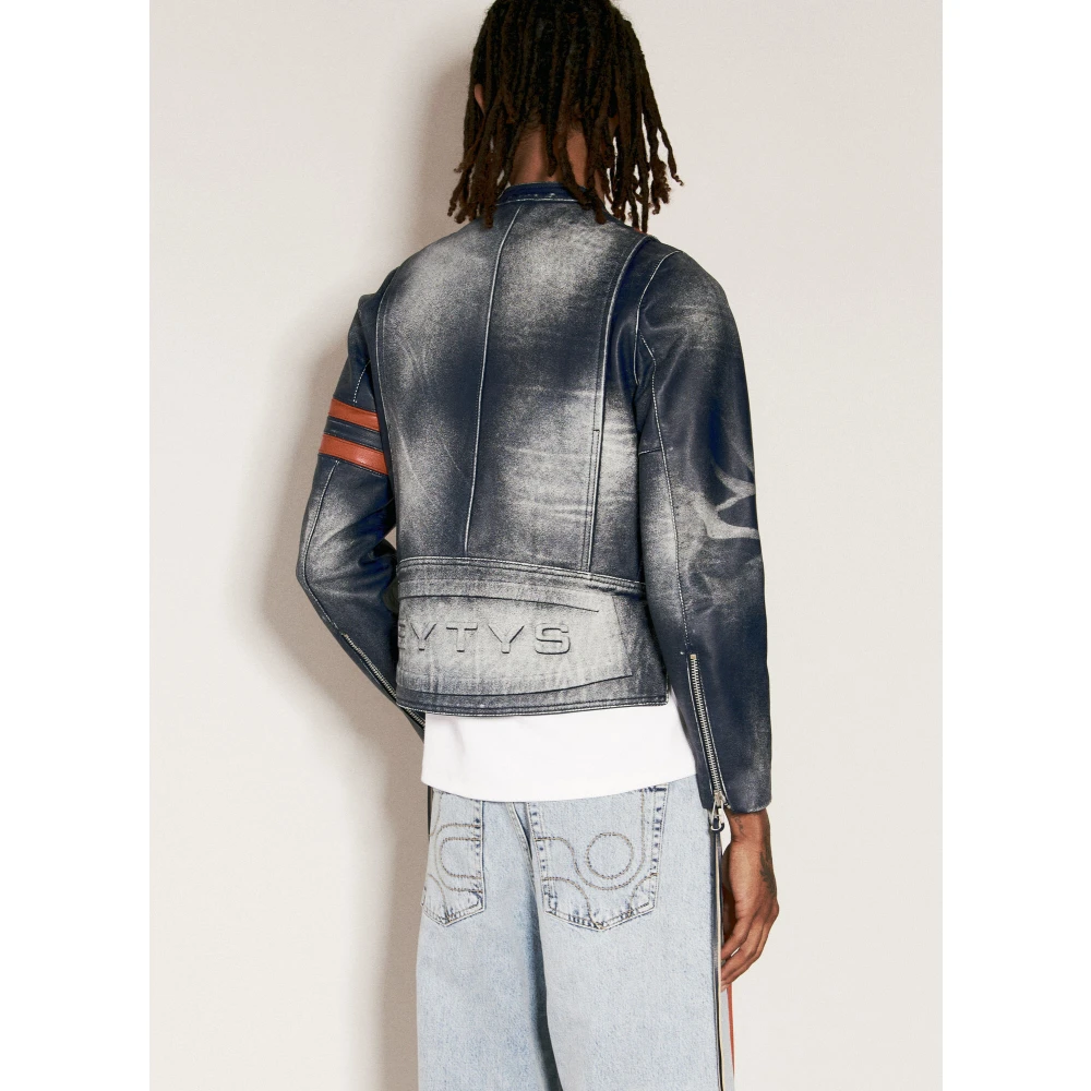 Eytys Navy Leren Jas met Logo Detail Blue Heren