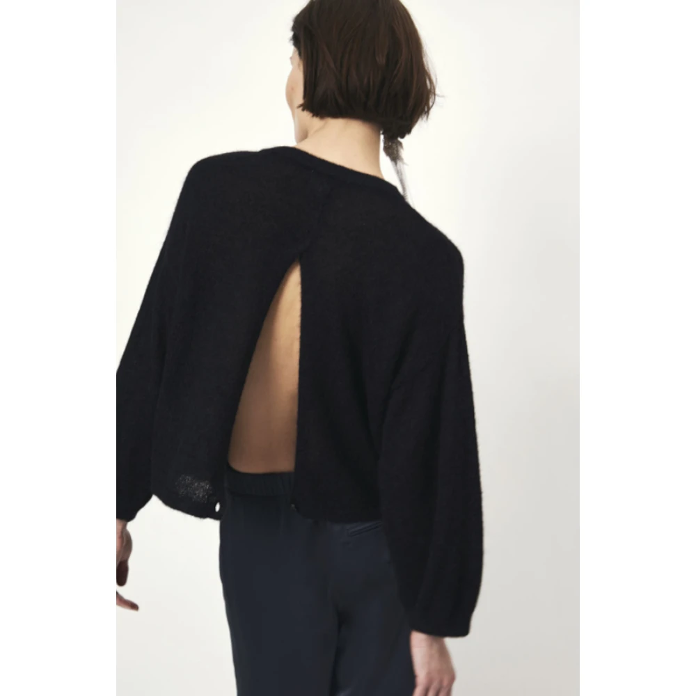 Dante 6 Zwarte Alpaca Pullover met Rugopening Black Dames