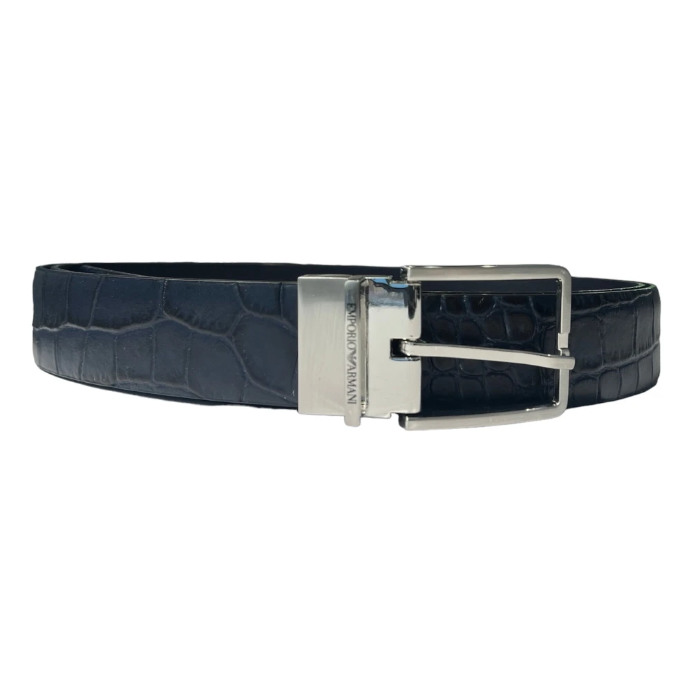 Emporio Armani Omkeerbare Lizard Print Clip-On Riem Blue Heren