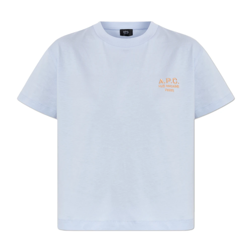 A.p.c. Women's Blue T-Shirt With Embroidered Logo