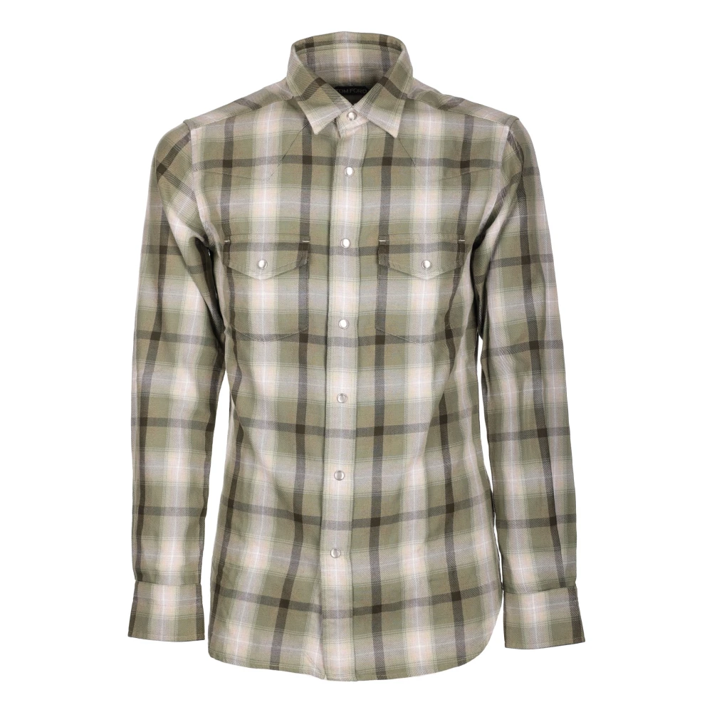 Tom Ford Grön Skjorta - Regular Fit - Passar för Kallt Väder - 100% Bomull Green, Herr