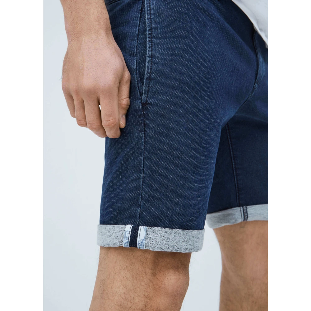 Pepe Jeans Stretch Shorts Dobby Indigo Blauw Blue Heren