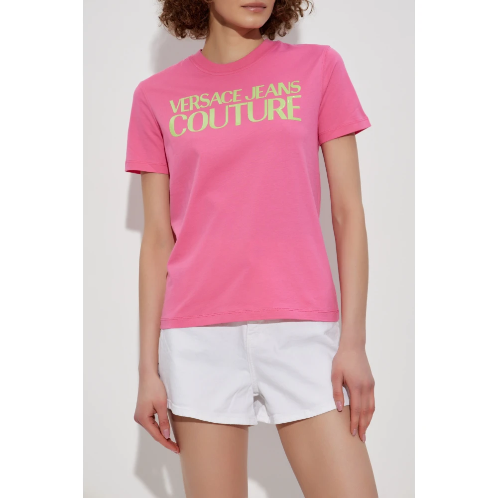 Versace Jeans Couture T-shirt met bedrukt logo Pink Dames
