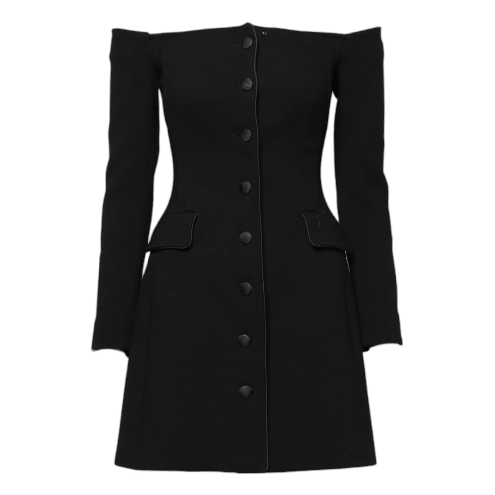 Dolce & Gabbana Women's Black Short Dresses,, Wool Off Shoulder Mini Dress 2XS