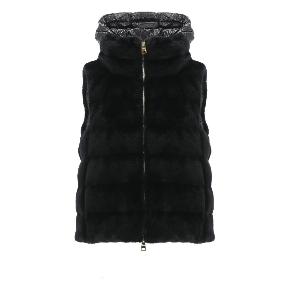 Herno Gewatteerde Faux Fur Vest Mouwloos Zwart Black Dames