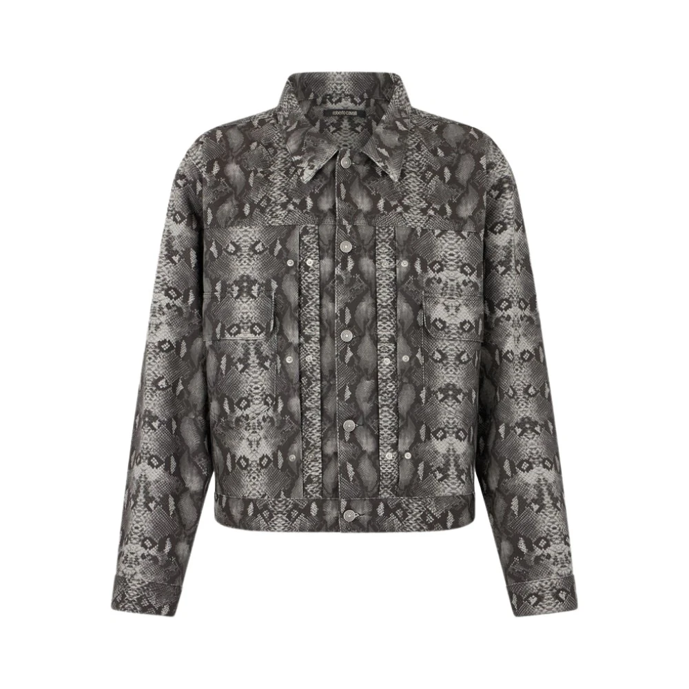 Roberto Cavalli Gray Python Print Denim Jacket - Male - Denim Jackets - L - Jackets
