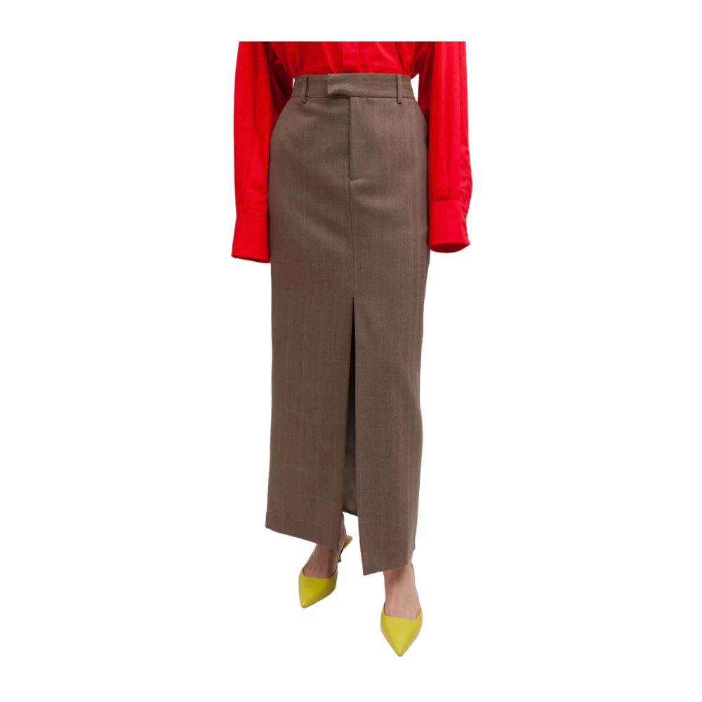 Weili Zheng Lange Geplooide Wollen Rok Beige Dames