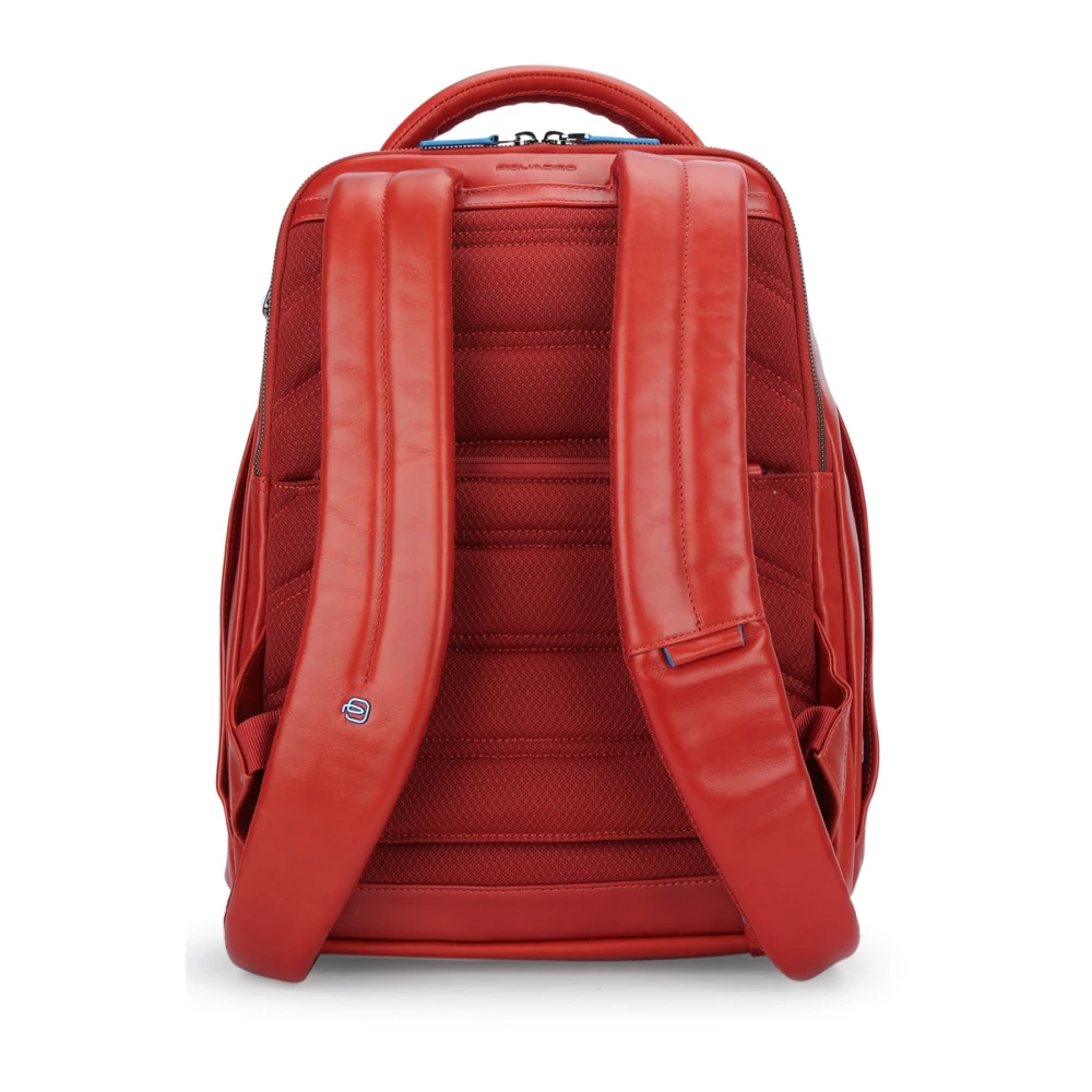 Piquadro Leren Laptop Rugzak met 2 Compartimenten Red Unisex