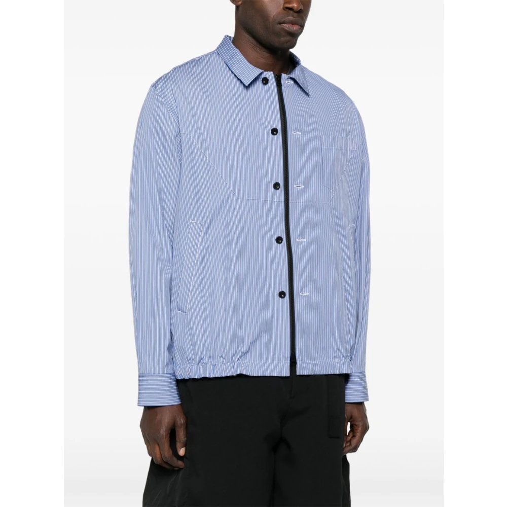 Sacai Blauw Gestreepte Katoenen Jas Blue Heren