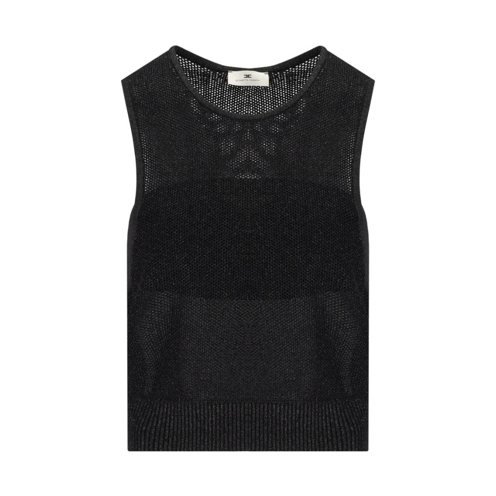 Elisabetta Franchi Women's Black Sleeveless Tops, S, Knitted Lurex Net Top