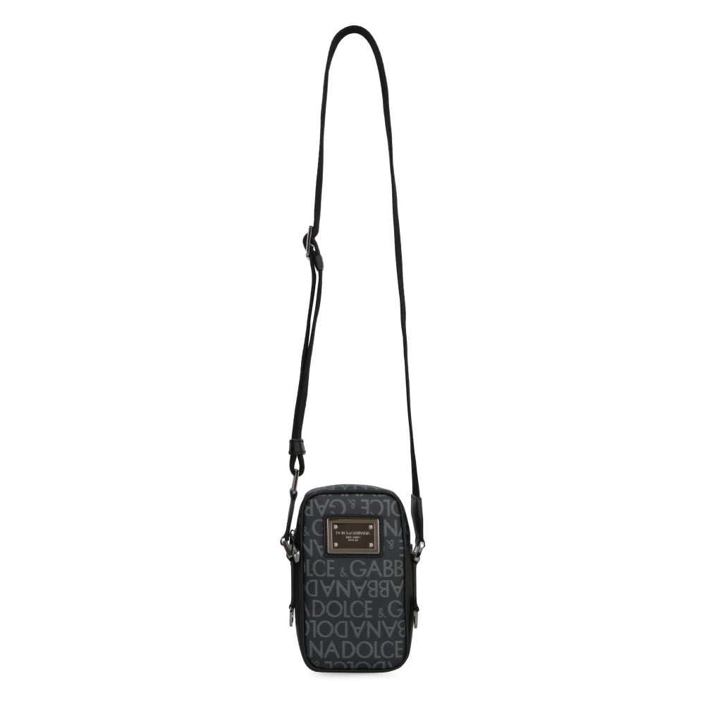 Dolce & Gabbana Canvas Schoudertas met Logo Print Gray Heren