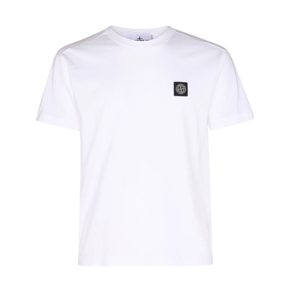 Stone Island Wit Katoenen T-shirt met Logo Patch White Heren