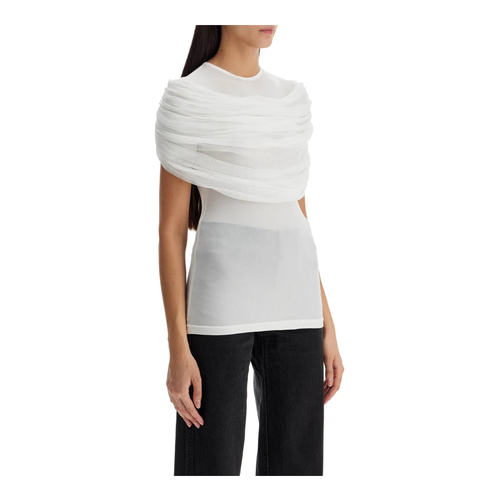 Christopher Esber Geribbelde Viscose Blouse met Zijden Paneel White Dames