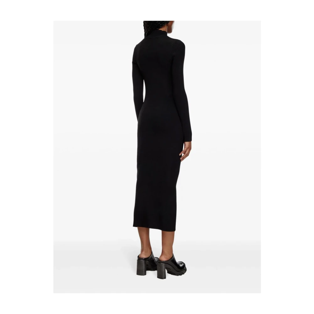 Diesel Ribgebreide Jurk met D-Plaat Black Dames