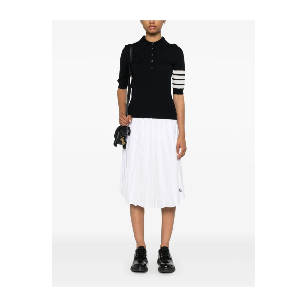 Thom Browne Blauwe Gebreide Poloshirt met Strepen Blue Dames