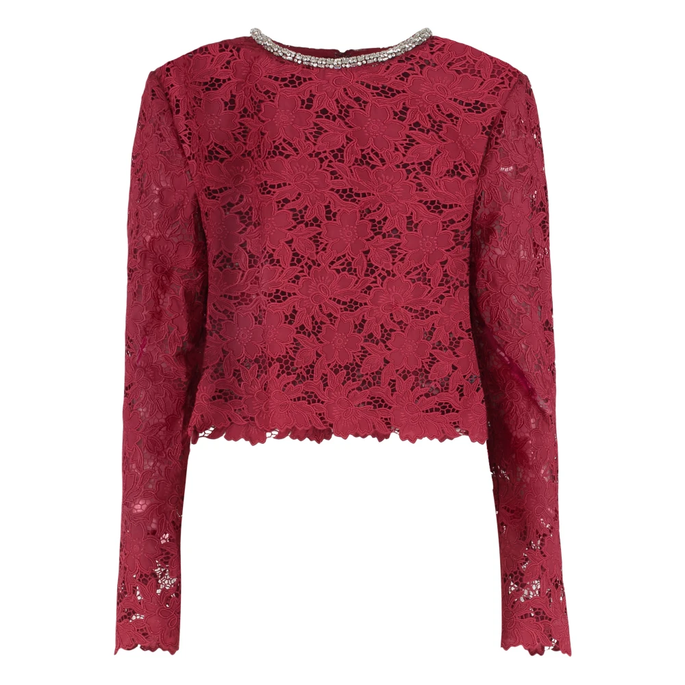 Self Portrait Women's Red Lace Top With Crystals