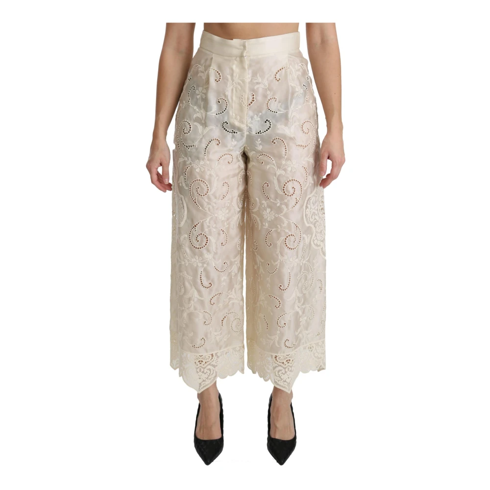 Dolce & Gabbana Women's Cream Lace High Waist Palazzo Cropped Pants