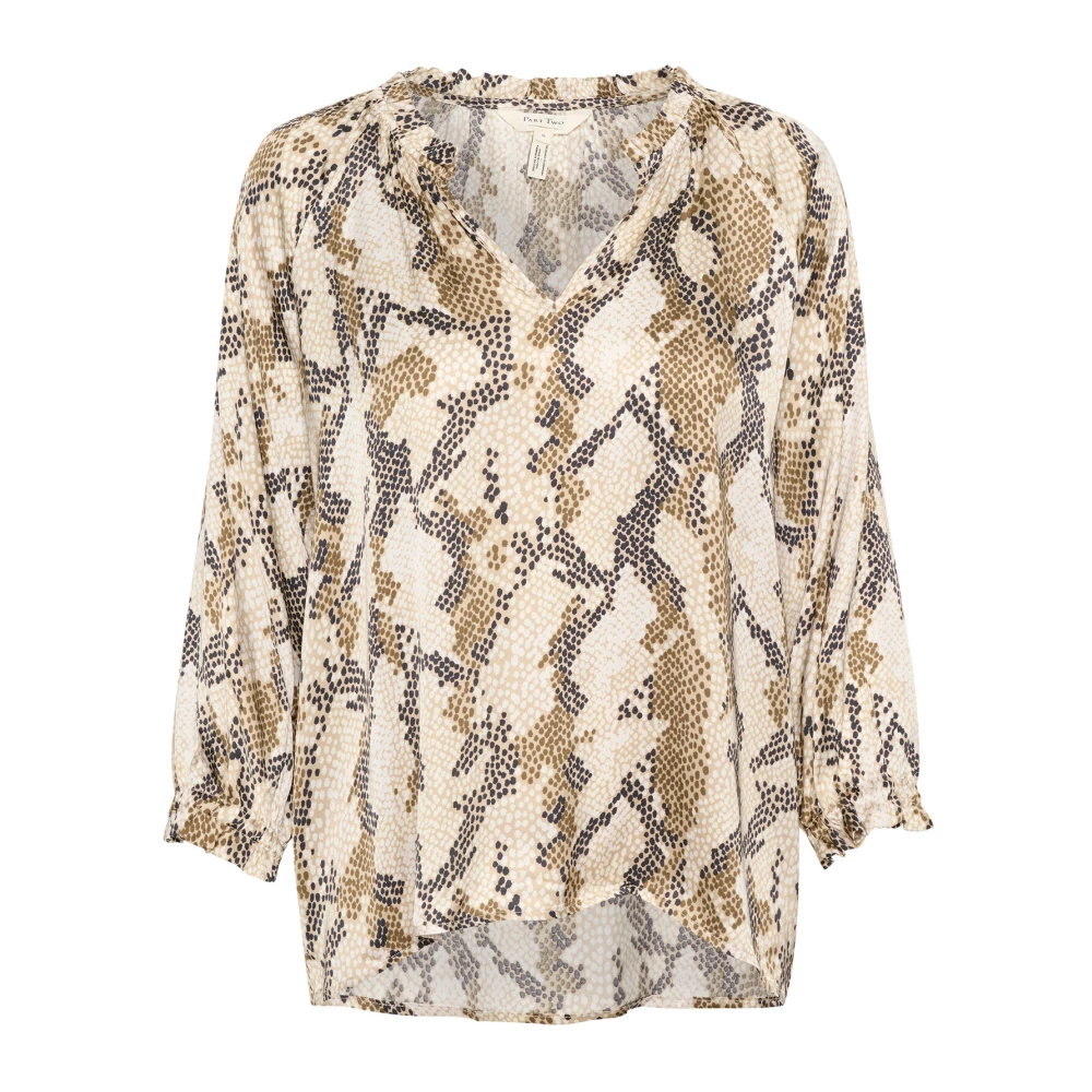 Part Two Slangenprint Blouse Franse Eik Stijl Beige Dames