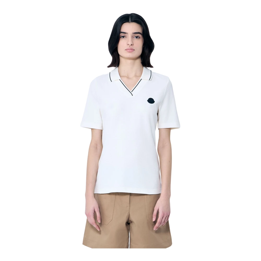 Moncler Logo Patch Polo Shirt White Dames