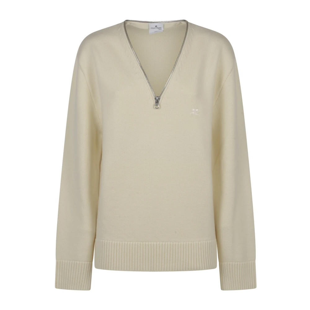Courrèges Beige Wolle Rits Trui Beige Dames