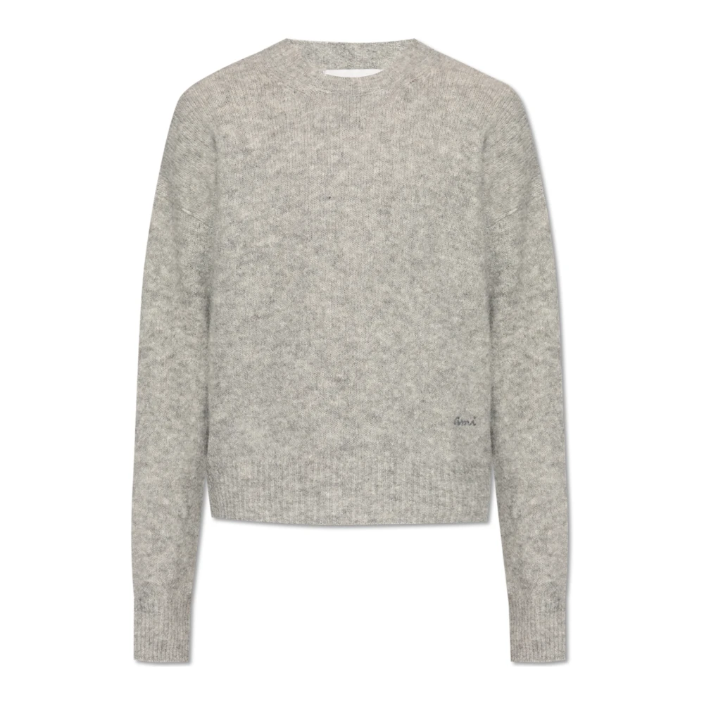 Ami Paris Uomo Grigio Maglione Di Lana Con Logo