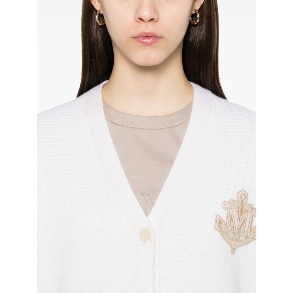 Max Mara Witte Geribbelde V-hals Sweater met Zakken White Dames