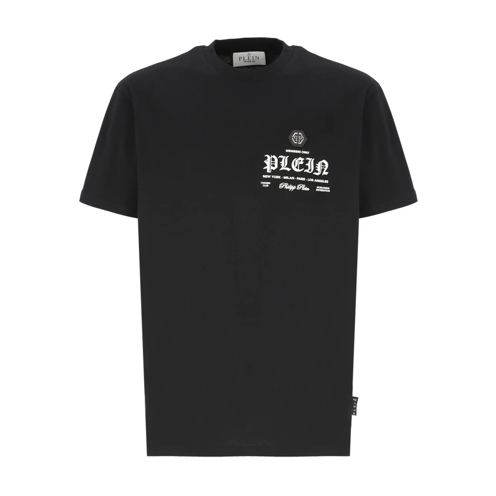 Philipp Plein Svart T-shirt med präglad logga för män Black, Herr
