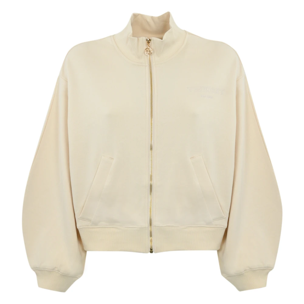 Twinset Katoenen bomberjack met geribbelde details Beige Dames